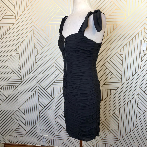 Rebecca Taylor Zip Front Dress Ruched Onyx Black - Picture 4 of 8